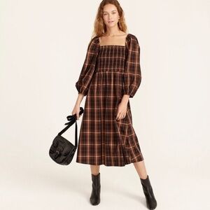 J. Crew Smocked Puff Sleeve Dress in Friday Plaid